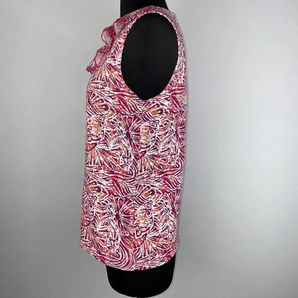 Christopher & Banks Tank Top Women's S Seashell Print Ruffle Neckline Vacation - Picture 6 of 12